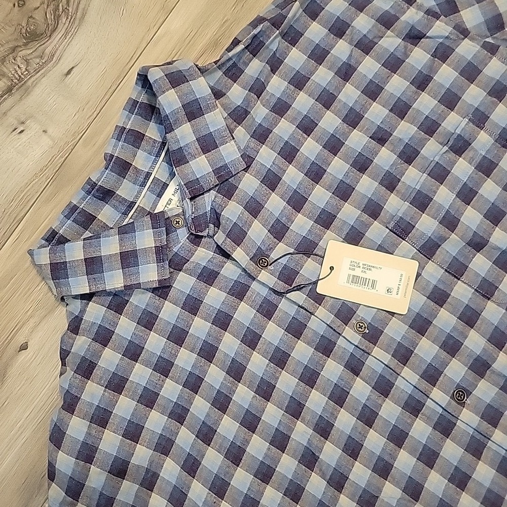 Peter Millar North Bay Cotton Sport Shirt Ocean Blue Mens XXL Crown $160